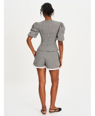 Miss Circle Qutayla Gingham Lace Trim Shorts
