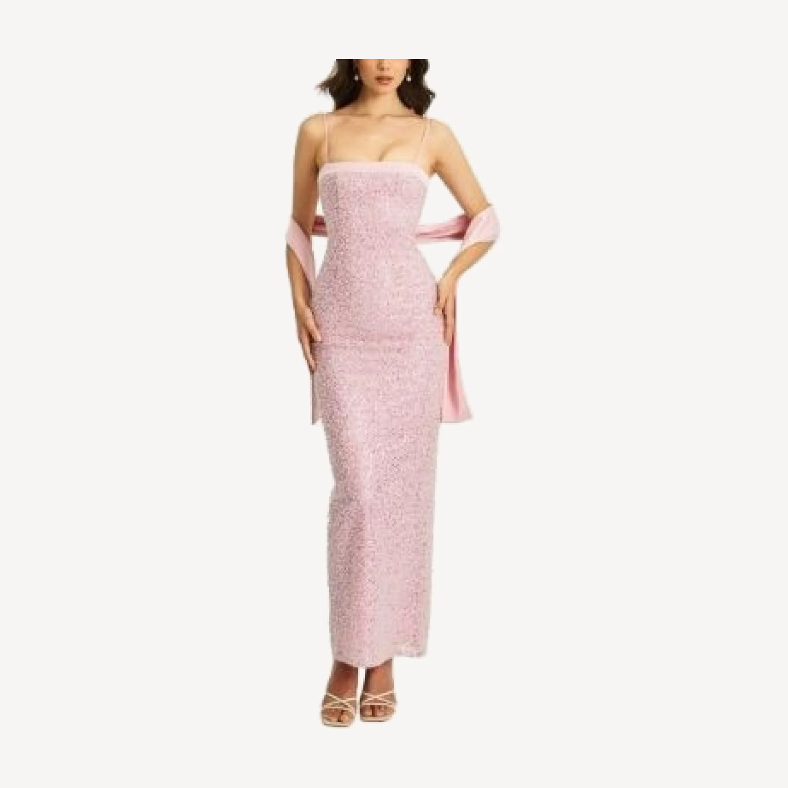 Miss Circle Raizel Beaded Sequin Bodycon Gown with Scarf