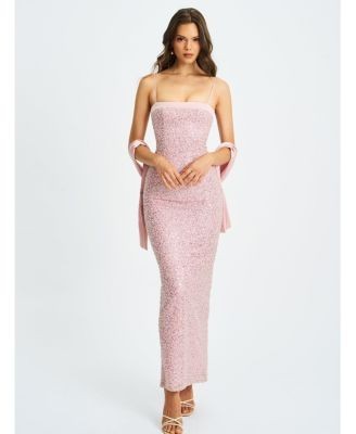 Miss Circle Raizel Beaded Sequin Bodycon Gown with Scarf