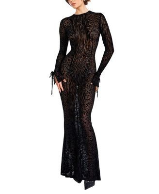 Miss Circle Waylynn Print Burnout Velvet Detail Mesh Maxi Dress