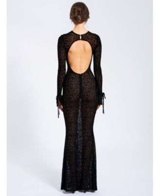 Miss Circle Waylynn Print Burnout Velvet Detail Mesh Maxi Dress