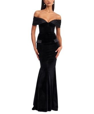 Miss Circle Qamra Velvet Off Shoulder Mermaid Maxi Dress