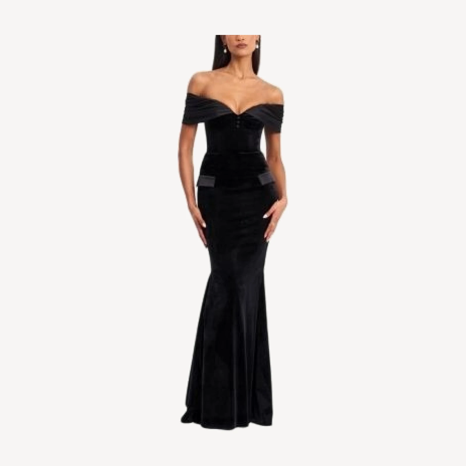 Miss Circle Qamra Velvet Off Shoulder Mermaid Maxi Dress