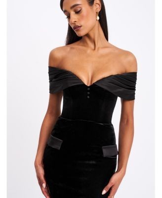 Miss Circle Qamra Velvet Off Shoulder Mermaid Maxi Dress