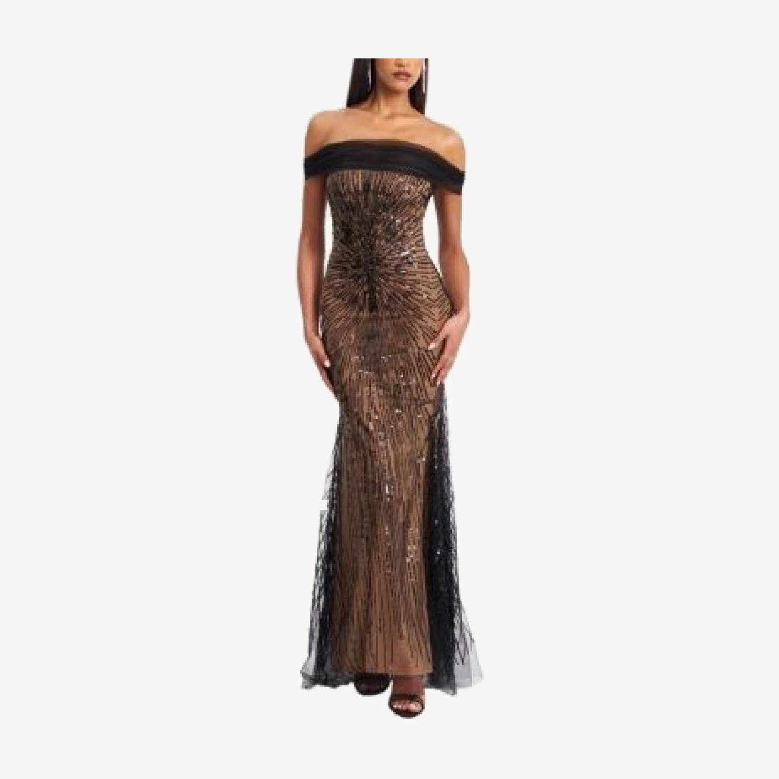 Miss Circle Qeturah Embroidered Sequin Off Shoulder Mesh Gown