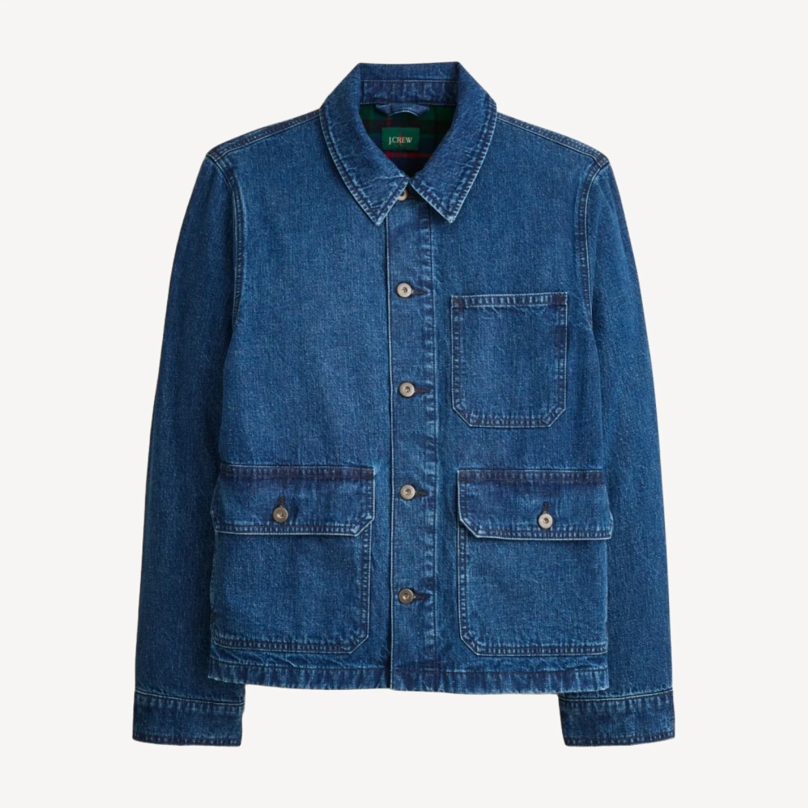 Patch-pocket denim jacket with flannel lining