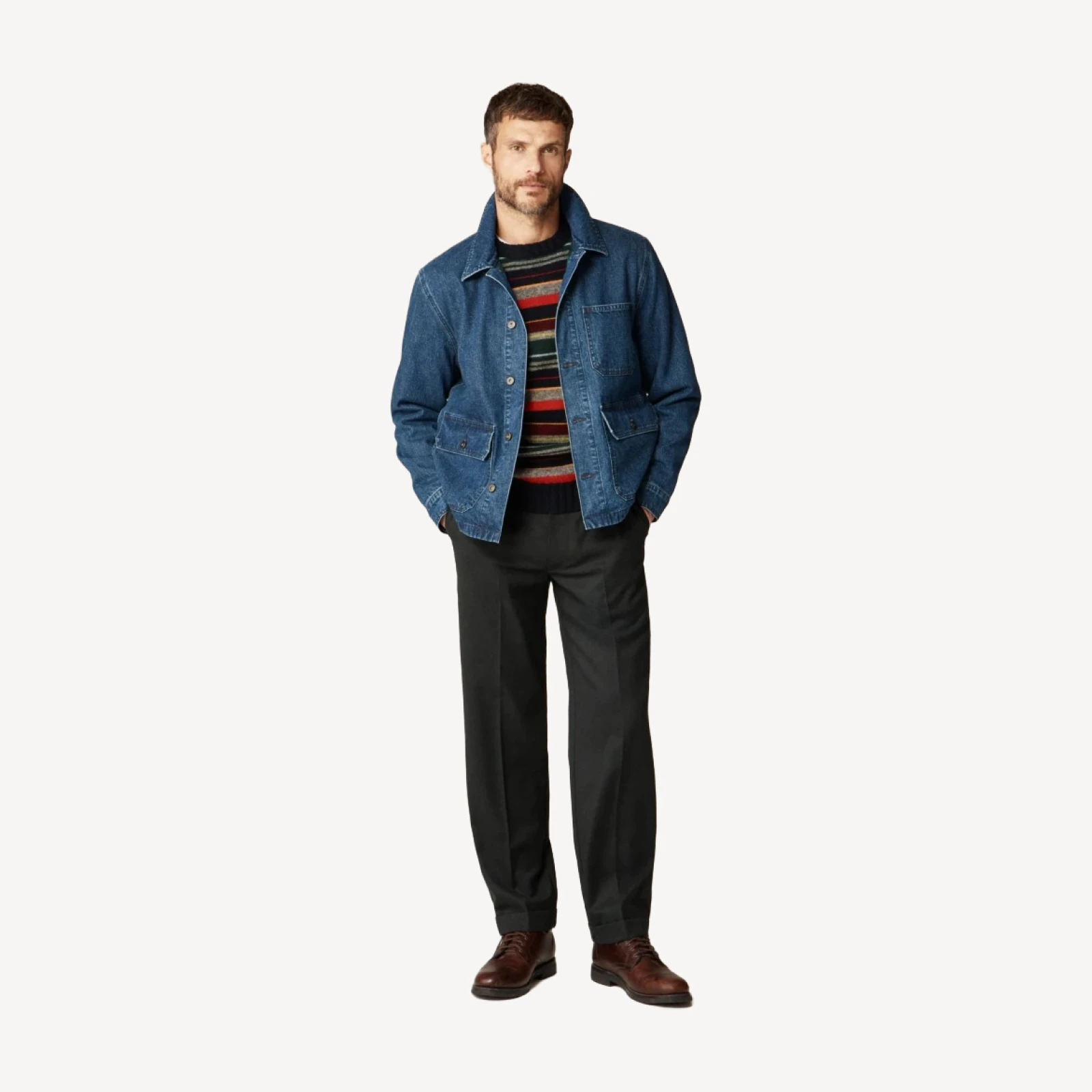 Patch-pocket denim jacket with flannel lining