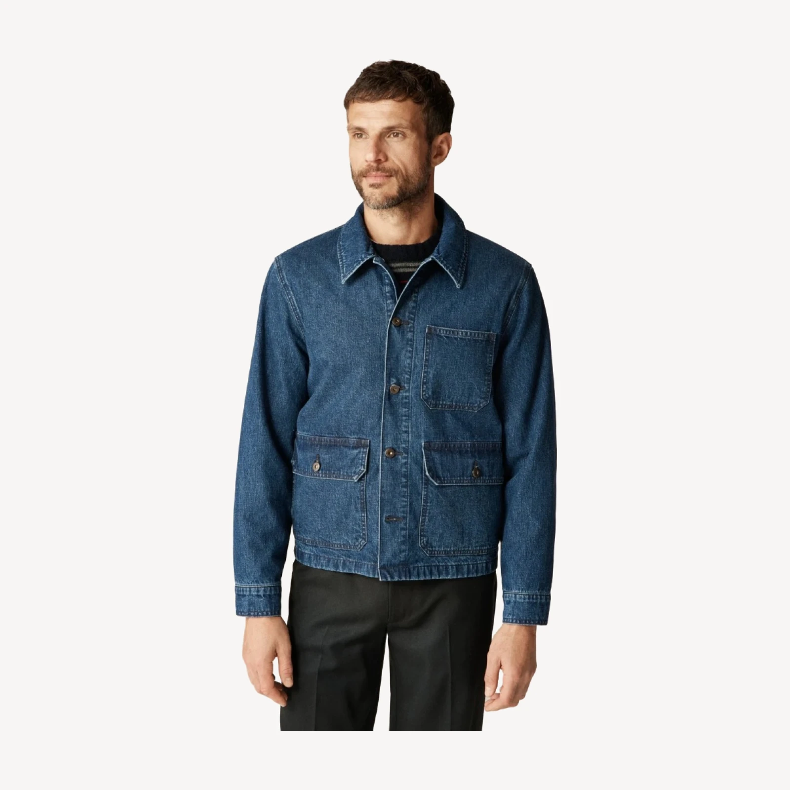 Patch-pocket denim jacket with flannel lining