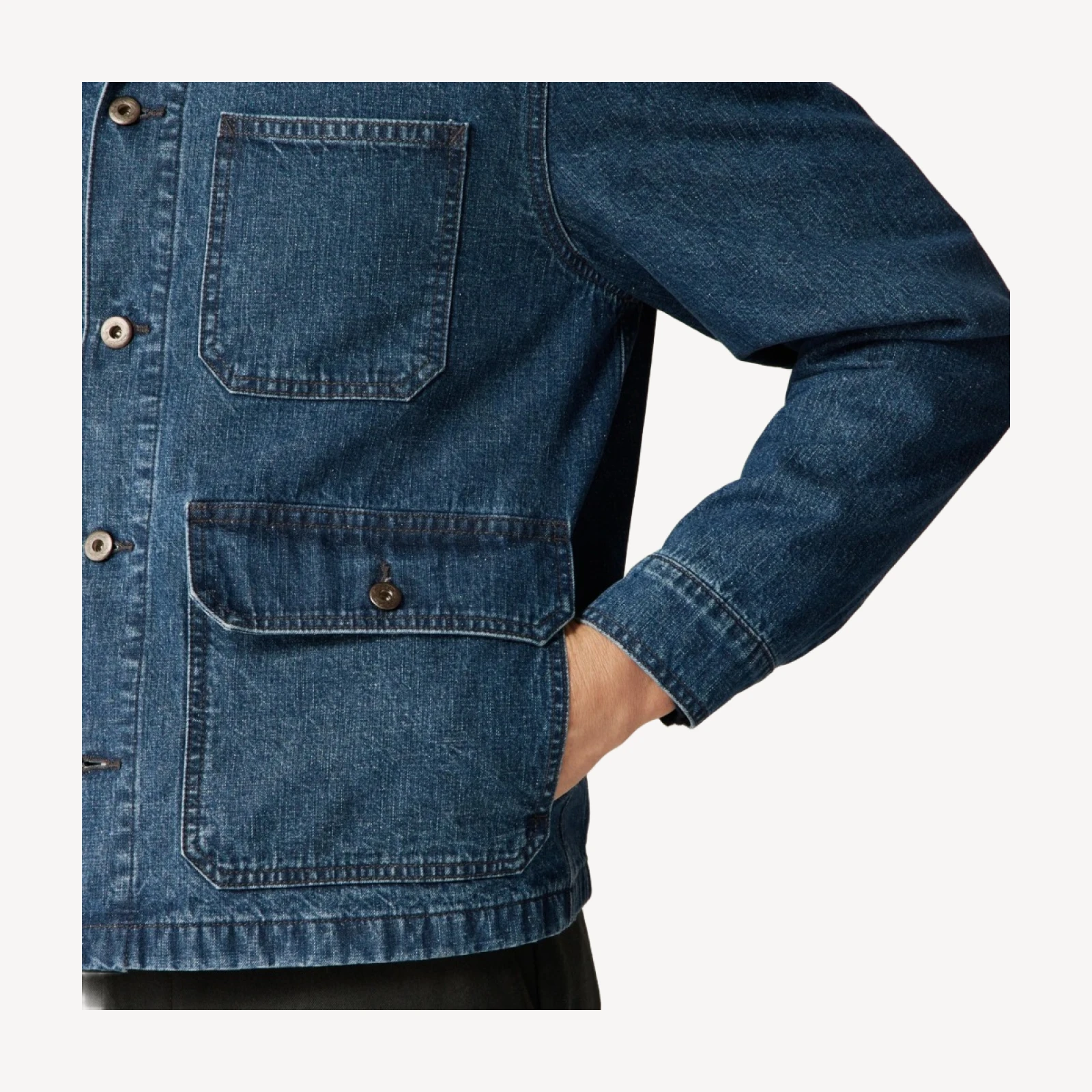 Patch-pocket denim jacket with flannel lining