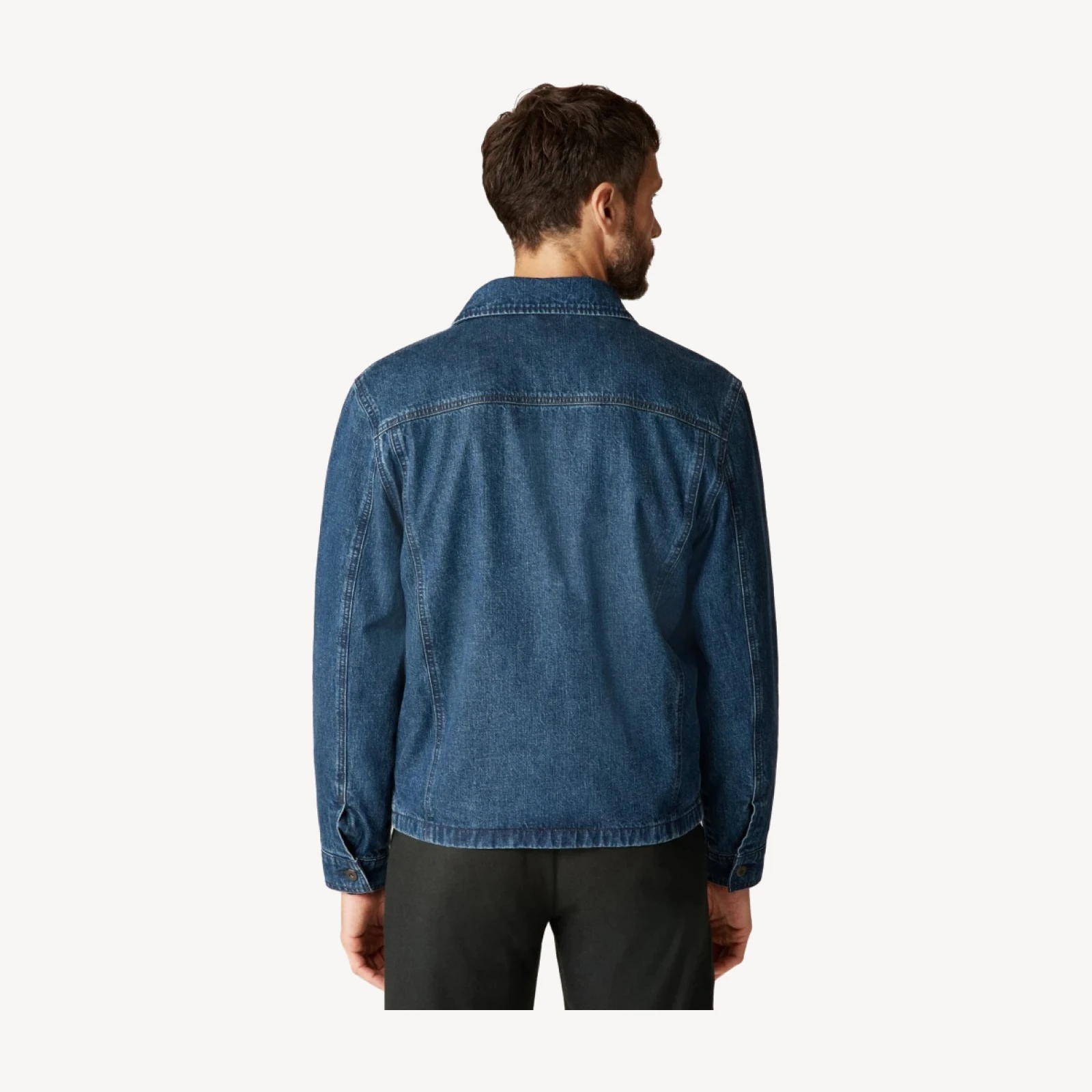 Patch-pocket denim jacket with flannel lining