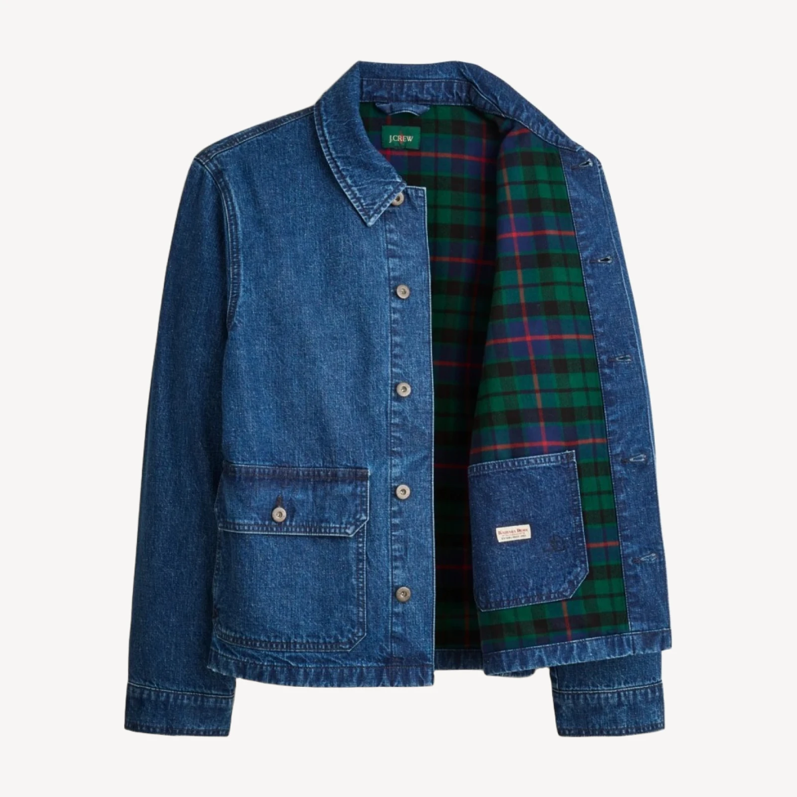 Patch-pocket denim jacket with flannel lining