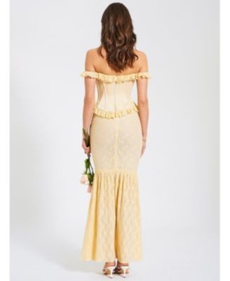 Miss Circle Ersilia Satin Lace Peplum Corset Off Shoulder Maxi Dress