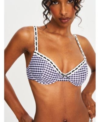 Miss Circle Geneva Gingham Lace Decoration Bikini Top