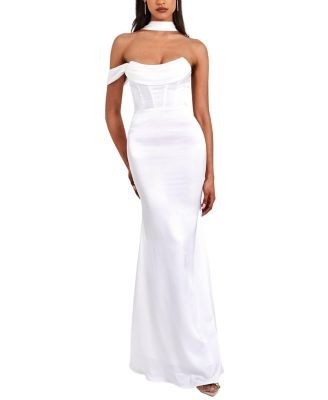 Miss Circle Ivona Satin Halter Neck Corset Gown