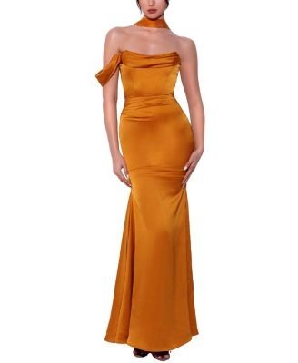 Miss Circle Ivona Lace Up Back Halter Neck Satin Gown