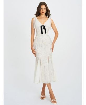 Miss Circle Paola Peter Pan Collar Beaded Sequin Mermaid Midi Dress