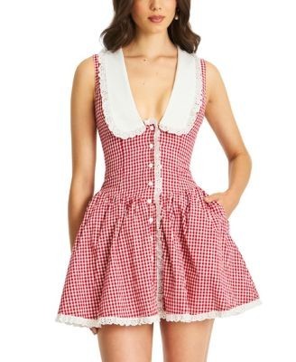 Miss Circle Nala Gingham Eyelet Lace Trim Peterpan Collar Mini Dress