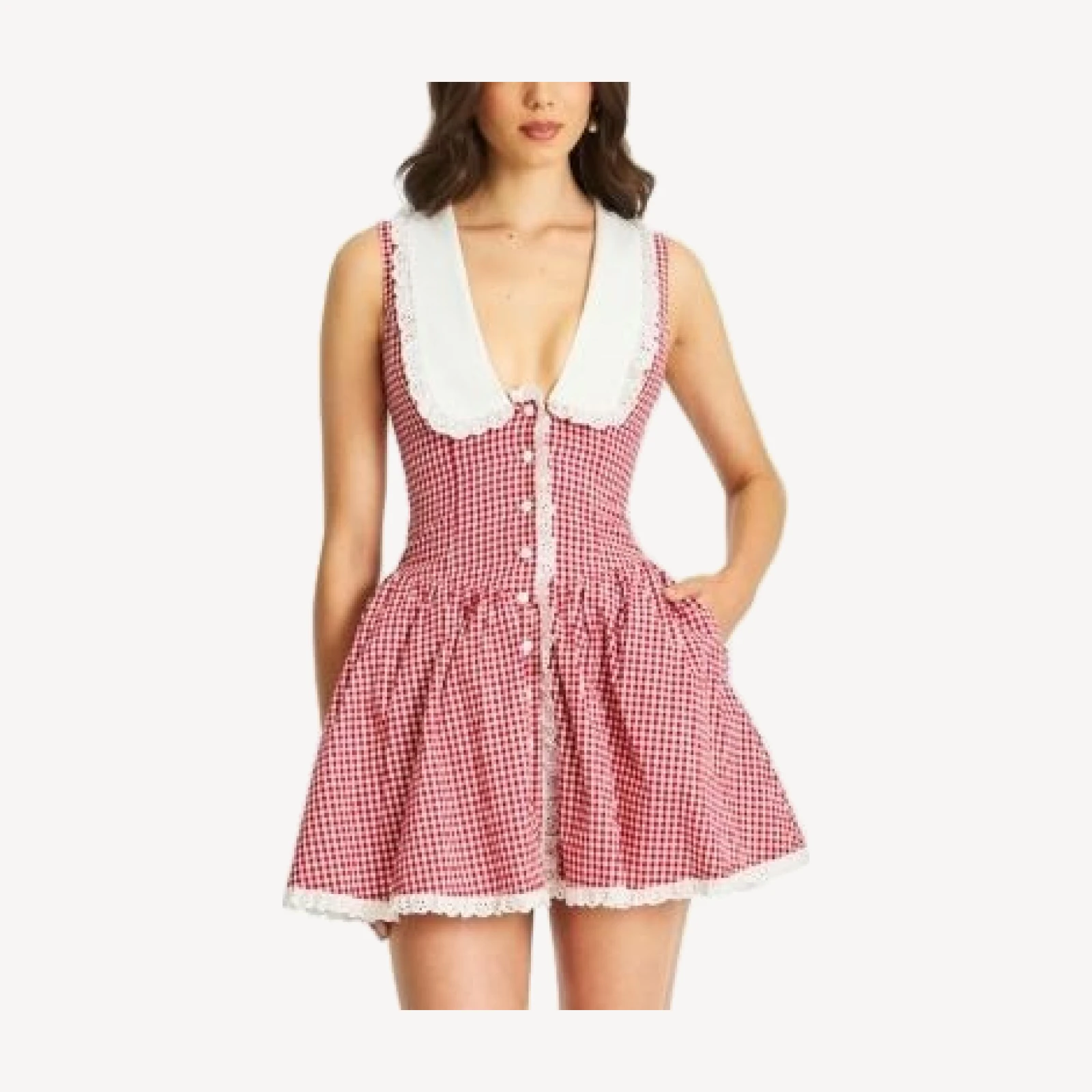 Miss Circle Nala Gingham Eyelet Lace Trim Peterpan Collar Mini Dress