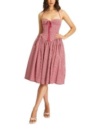 Miss Circle Susanna Gingham Halter Drop Waist Midi Dress