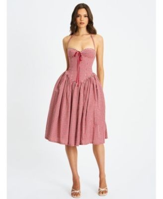 Miss Circle Susanna Gingham Halter Drop Waist Midi Dress