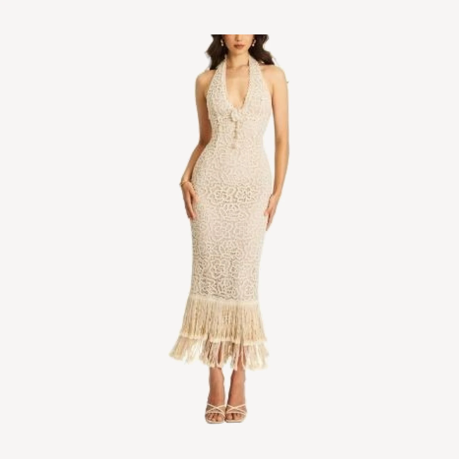 Miss Circle Faelyn Double Fringe Crochet Halter Maxi Dress