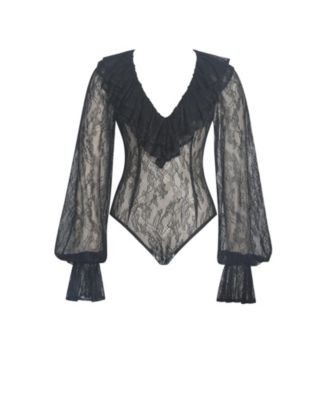 Miss Circle Taliah Sheer Lace Ruffled Collar Bodysuit