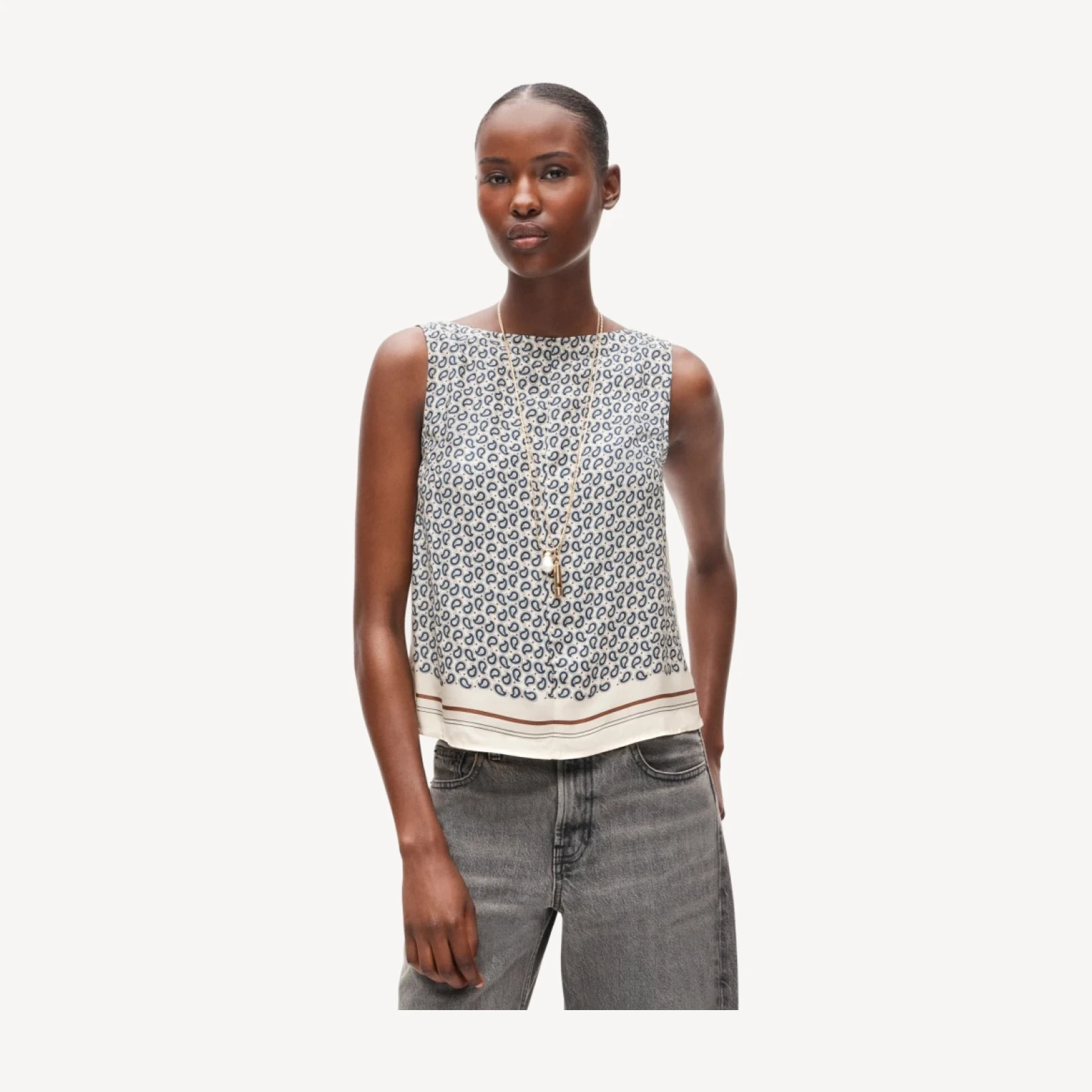 Shell top in scarf-print viscose twill