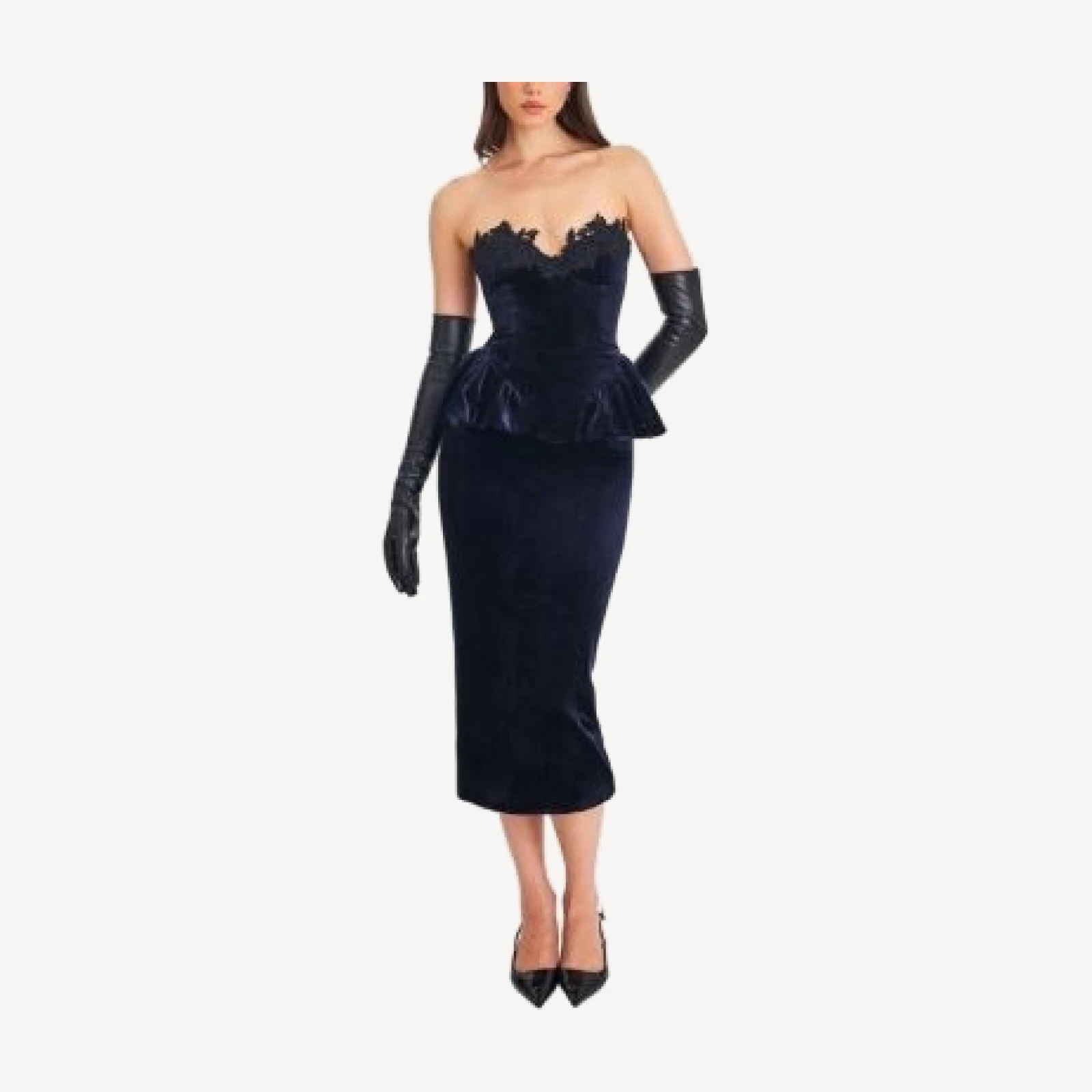 Miss Circle Pascha Lace Applique Strapless Peplum Maxi Dress