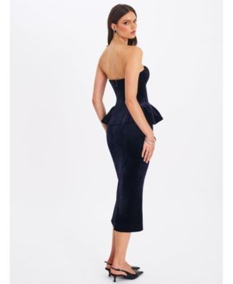 Miss Circle Pascha Lace Applique Strapless Peplum Maxi Dress