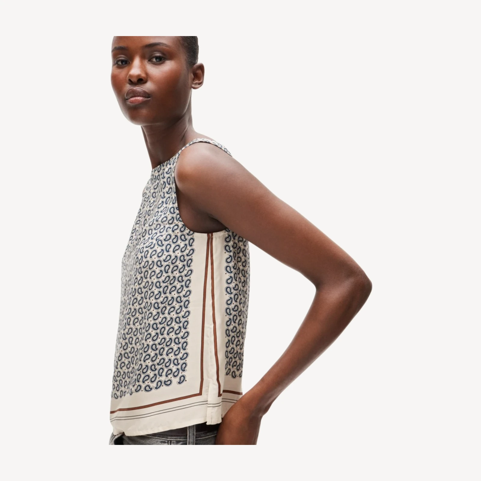 Shell top in scarf-print viscose twill