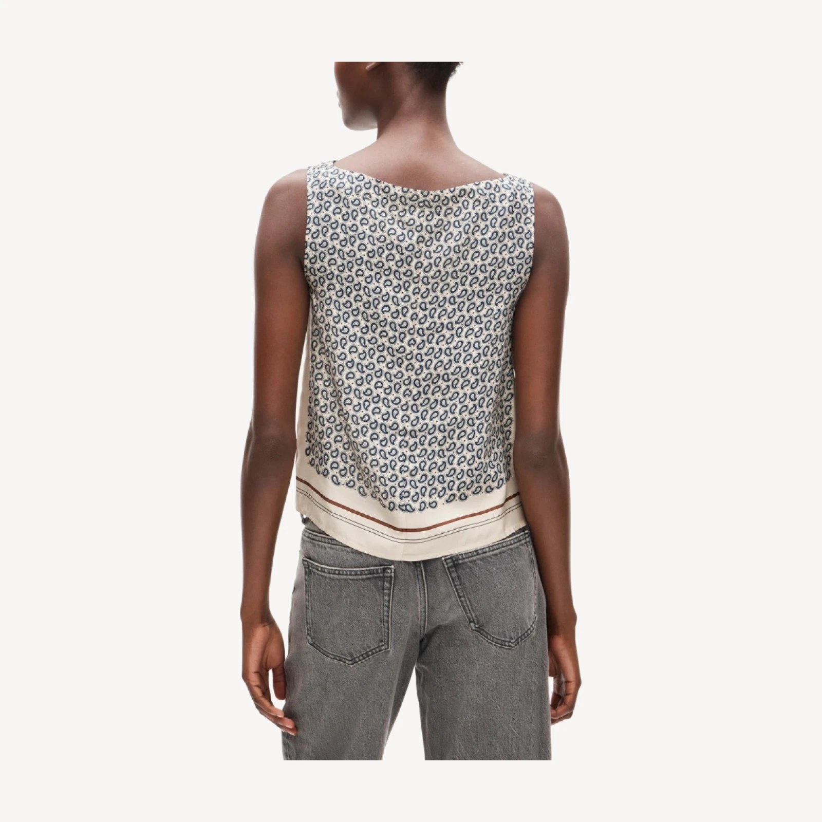 Shell top in scarf-print viscose twill