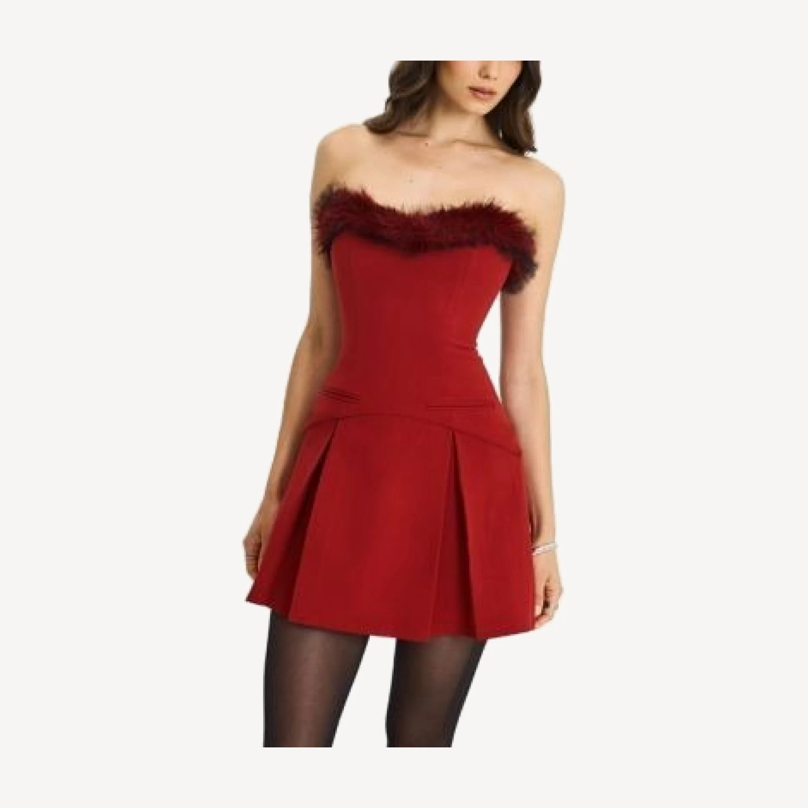 Miss Circle Nalia Fur Trimmed Sweetheart Mini Dress