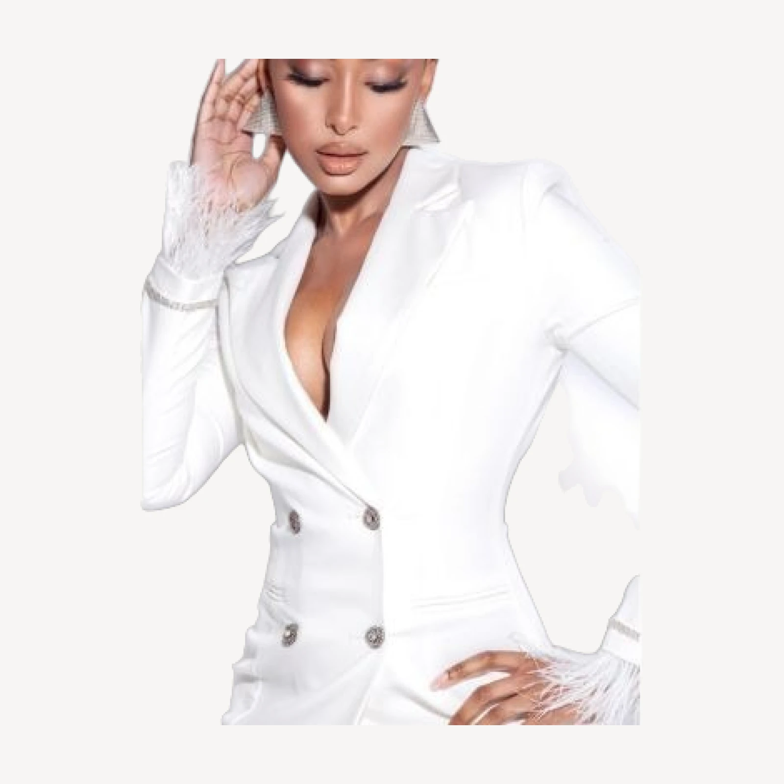 Miss Circle Quilla Feather Crystal Sleeve Backless Blazer Dress