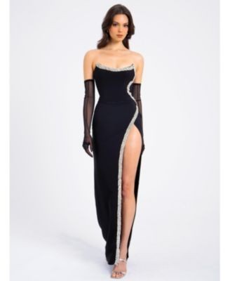 Miss Circle Xoana Crystal Embellished High Slit Gown
