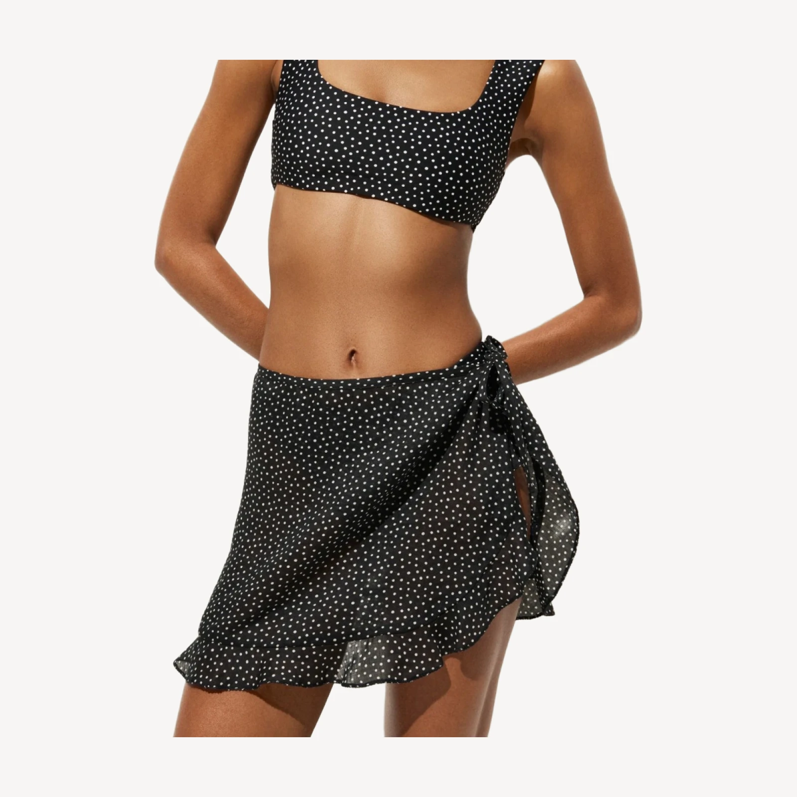 Cover-up wrap skirt in ramie dot print