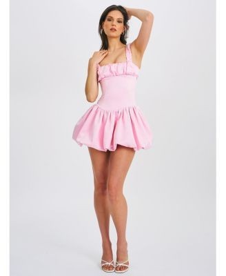 Miss Circle Aubreey Drop Waist Satin Bubble Hem Mini Dress