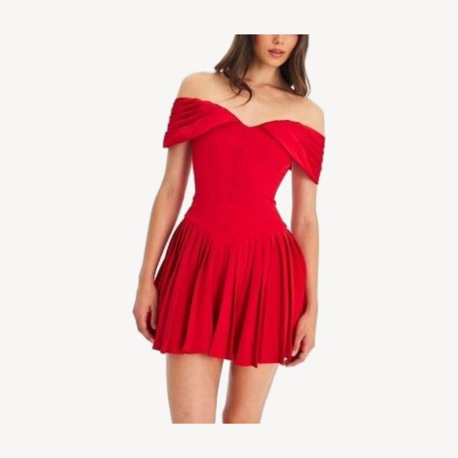 Miss Circle Narelle Off-Shoulder Sweetheart Drop Waist Mini Dress