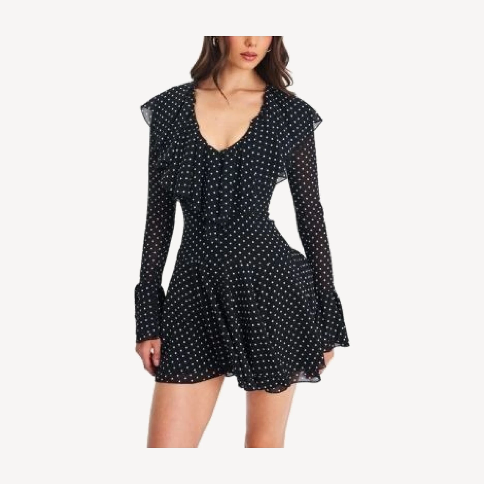 Miss Circle Omari Chiffon Polka Dot Ruffled Neckline Mini Dress