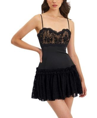Miss Circle Umra Contrast Lace Sweetheart Gathered Mini Dress