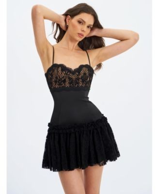 Miss Circle Umra Contrast Lace Sweetheart Gathered Mini Dress