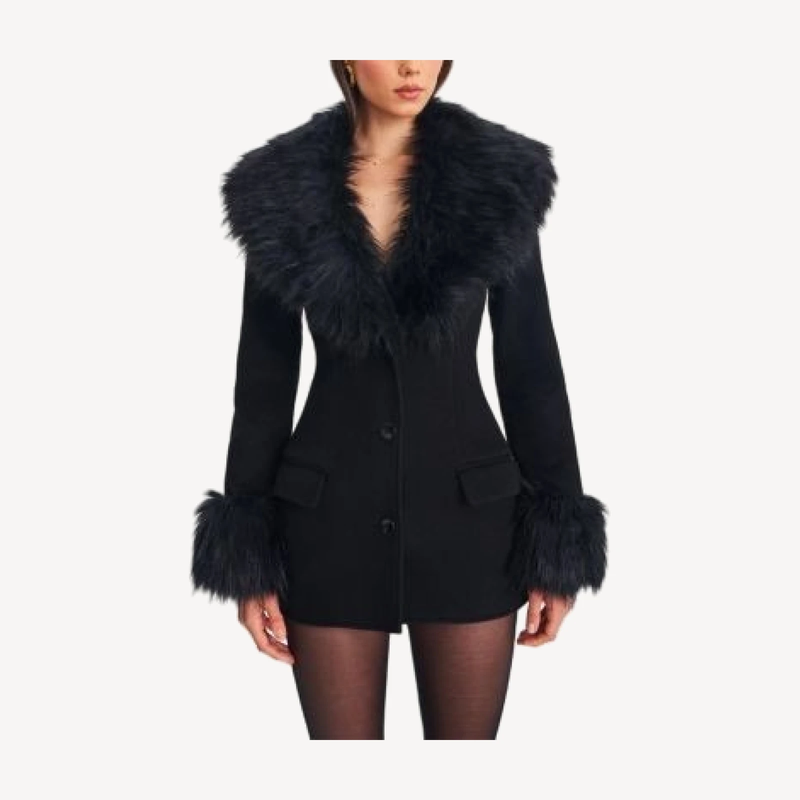 Miss Circle Hailee Wool Blend Mini Coat with Removable Fur Lapel