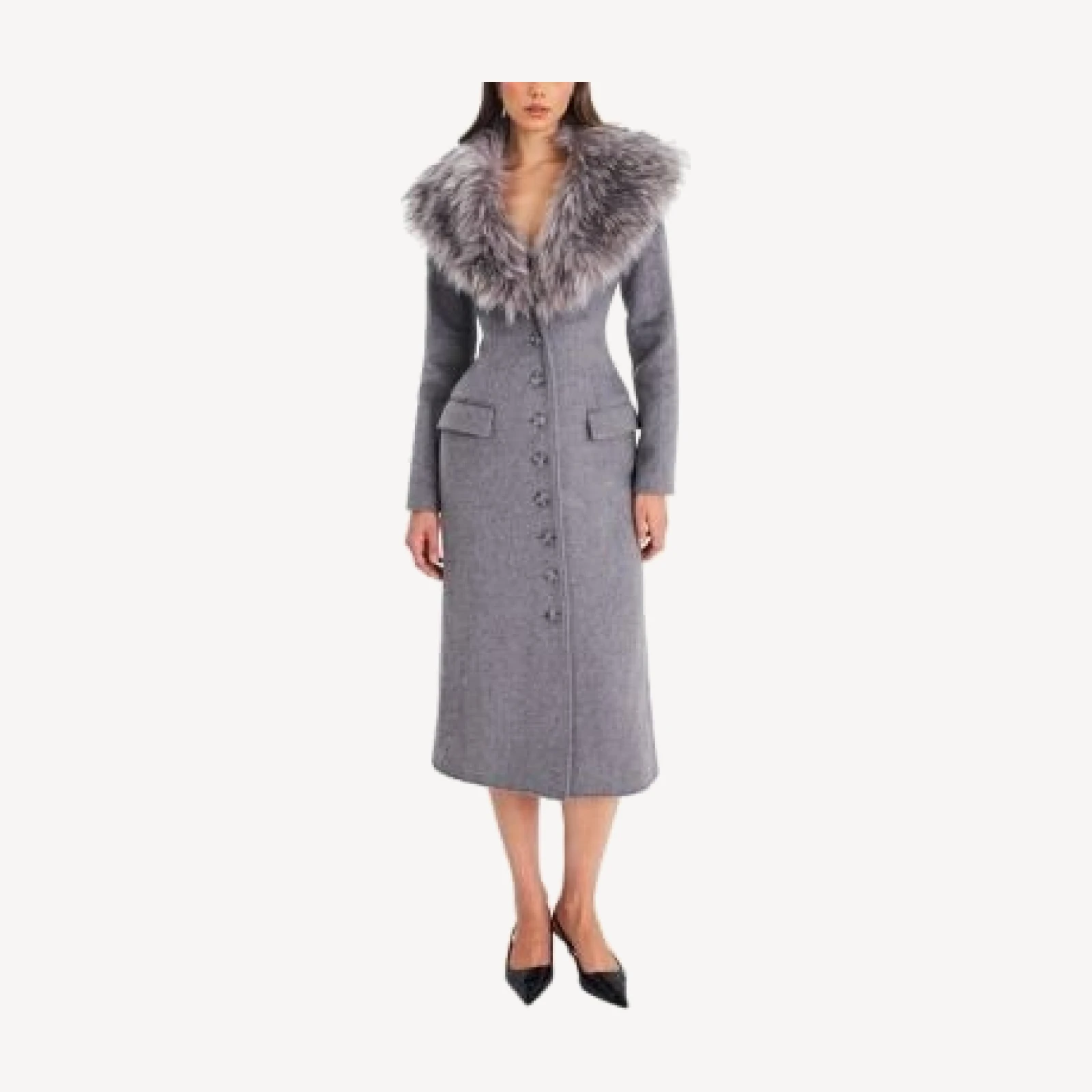 Miss Circle Faye Wool Blend Coat with Removable Faux Fur Collar
