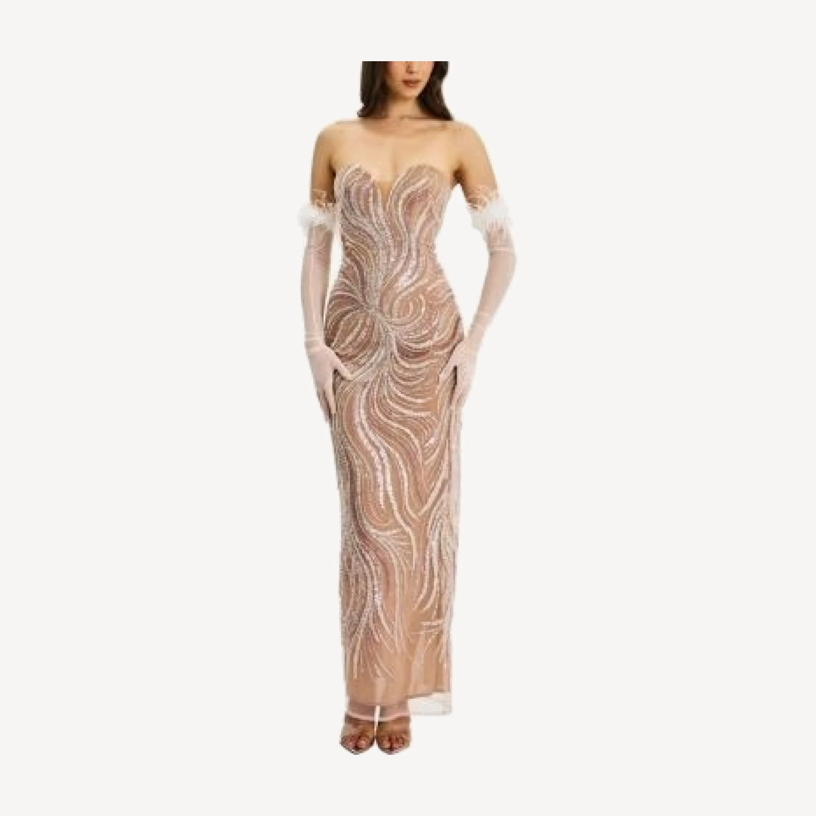 Miss Circle Quinci Beaded Sequin Sweetheart Maxi Dress