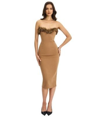 Miss Circle Rayanne Strapless Fur-Trimmed Sweetheart Maxi Dress