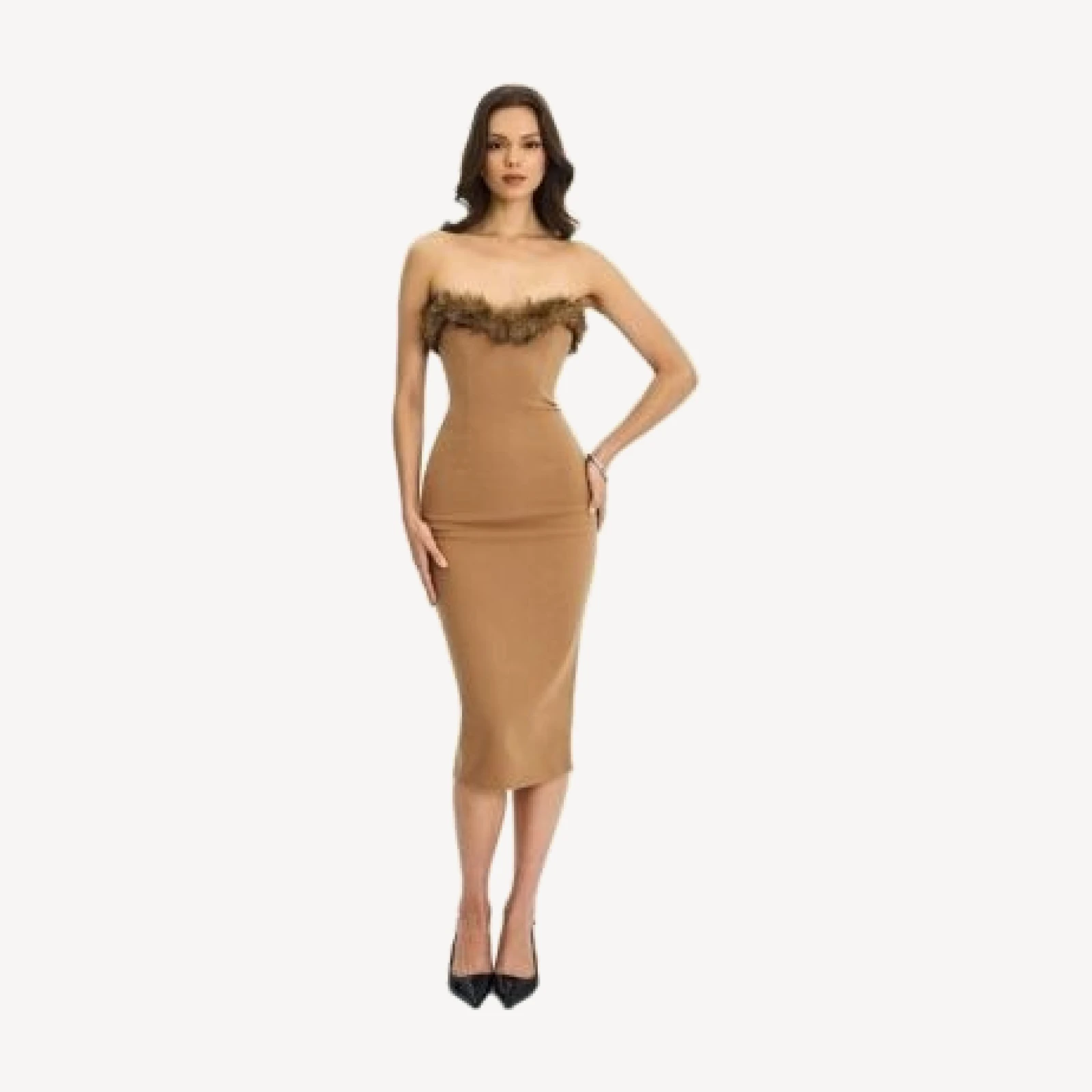 Miss Circle Rayanne Strapless Fur-Trimmed Sweetheart Maxi Dress