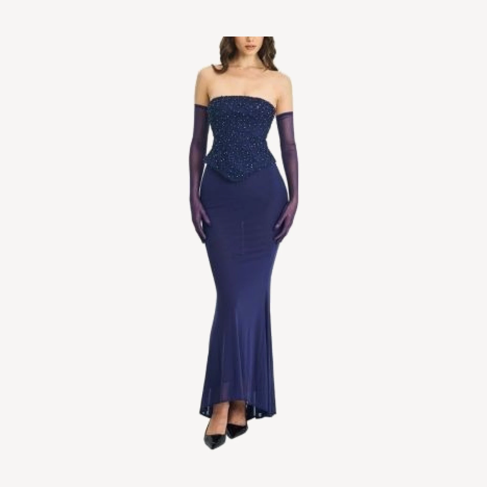 Miss Circle Orabelle Beaded Peplum Mermaid Gown with Lace-up Back