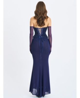 Miss Circle Orabelle Beaded Peplum Mermaid Gown with Lace-up Back