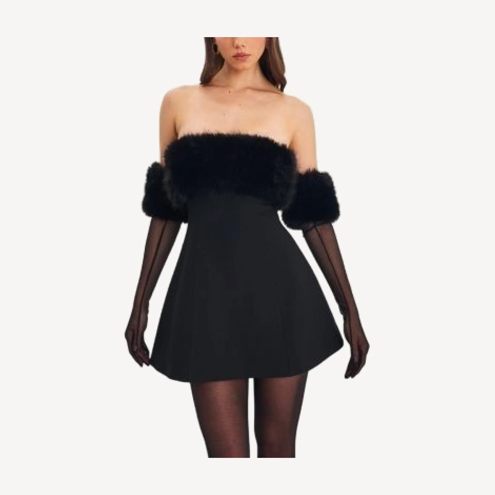 Miss Circle Evelyn Fur-Trimmed Mini A-Line Dress