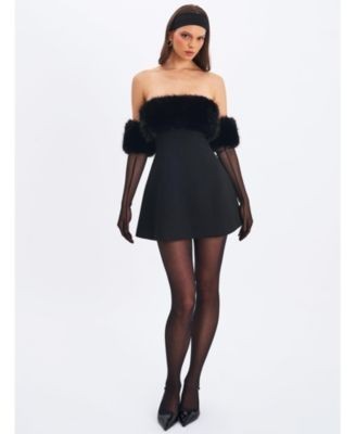 Miss Circle Evelyn Fur-Trimmed Mini A-Line Dress