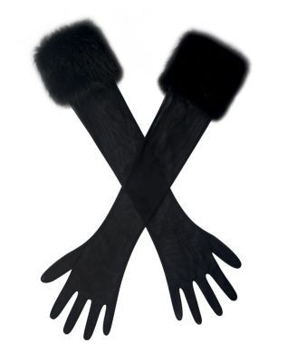 Miss Circle Eve Faux Fur-Trimmed Mesh Opera-length Gloves